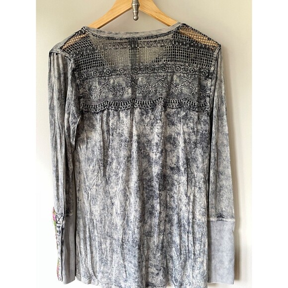 Aratta Silent Journey S Mineral Acid Wash Embroidered Long Sleeve Shirt Hippie - Picture 5 of 10